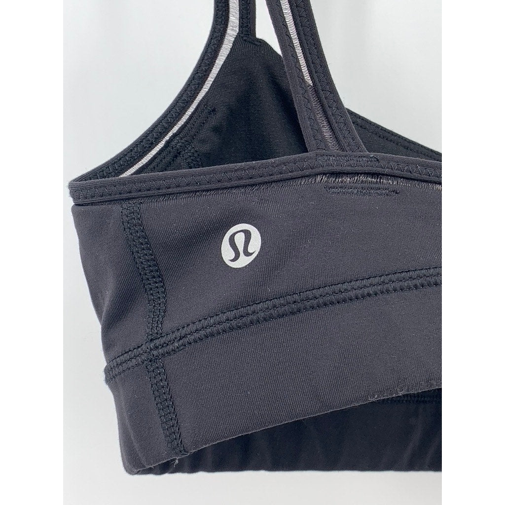LULULEMON Women's Black Mesh Strap Scoop-Neck Pullover Sports Bra SZ XS