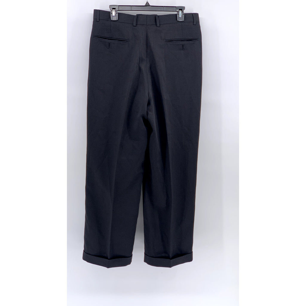 UNBRANDED Men's Black Solid Pleated Straight-Leg Cuffed Dress Pants SZ 33-34R