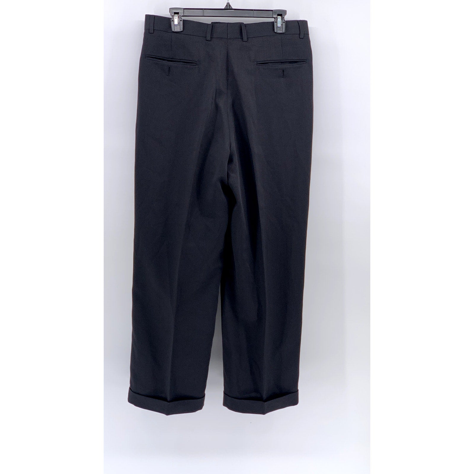 UNBRANDED Men's Black Solid Pleated Straight-Leg Cuffed Dress Pants SZ 33-34R