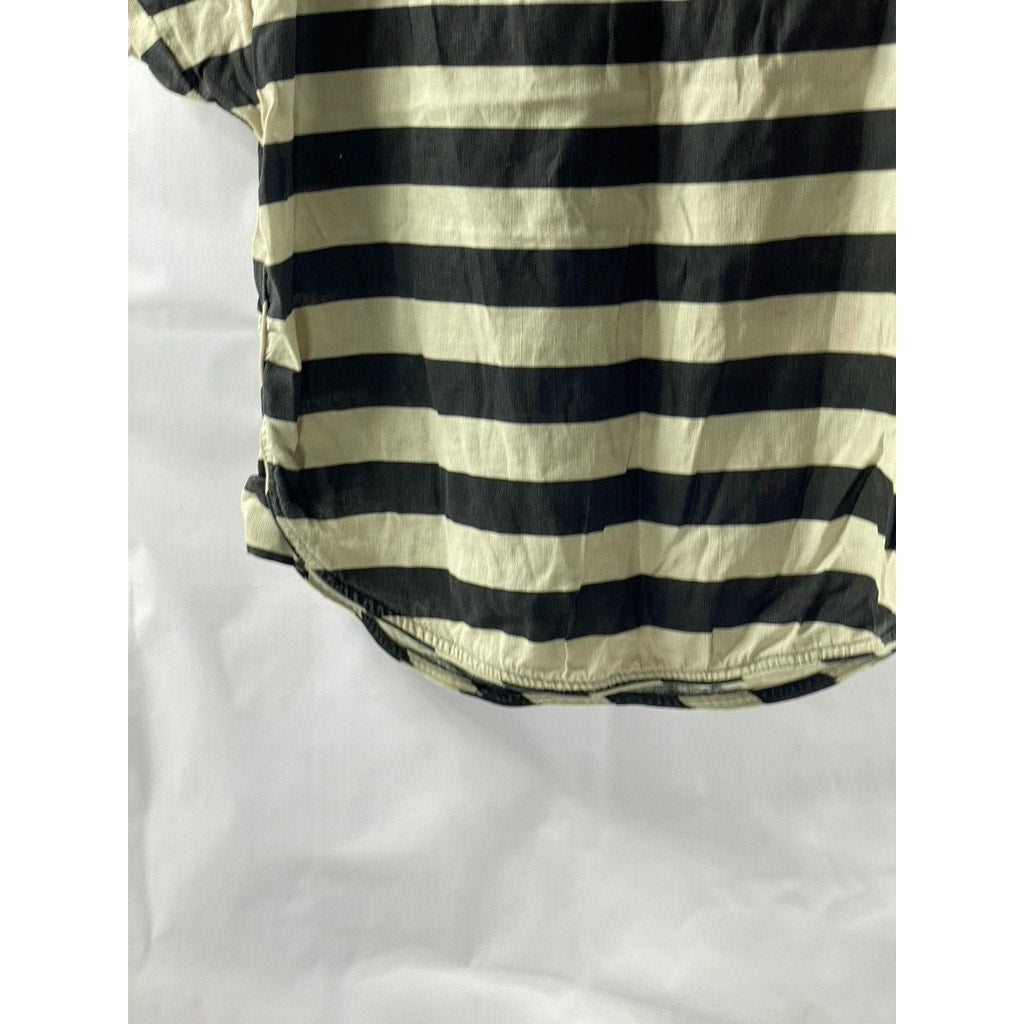 ZARA Women's Beige-Black Striped Boatneck Short Sleeve Top SZ S