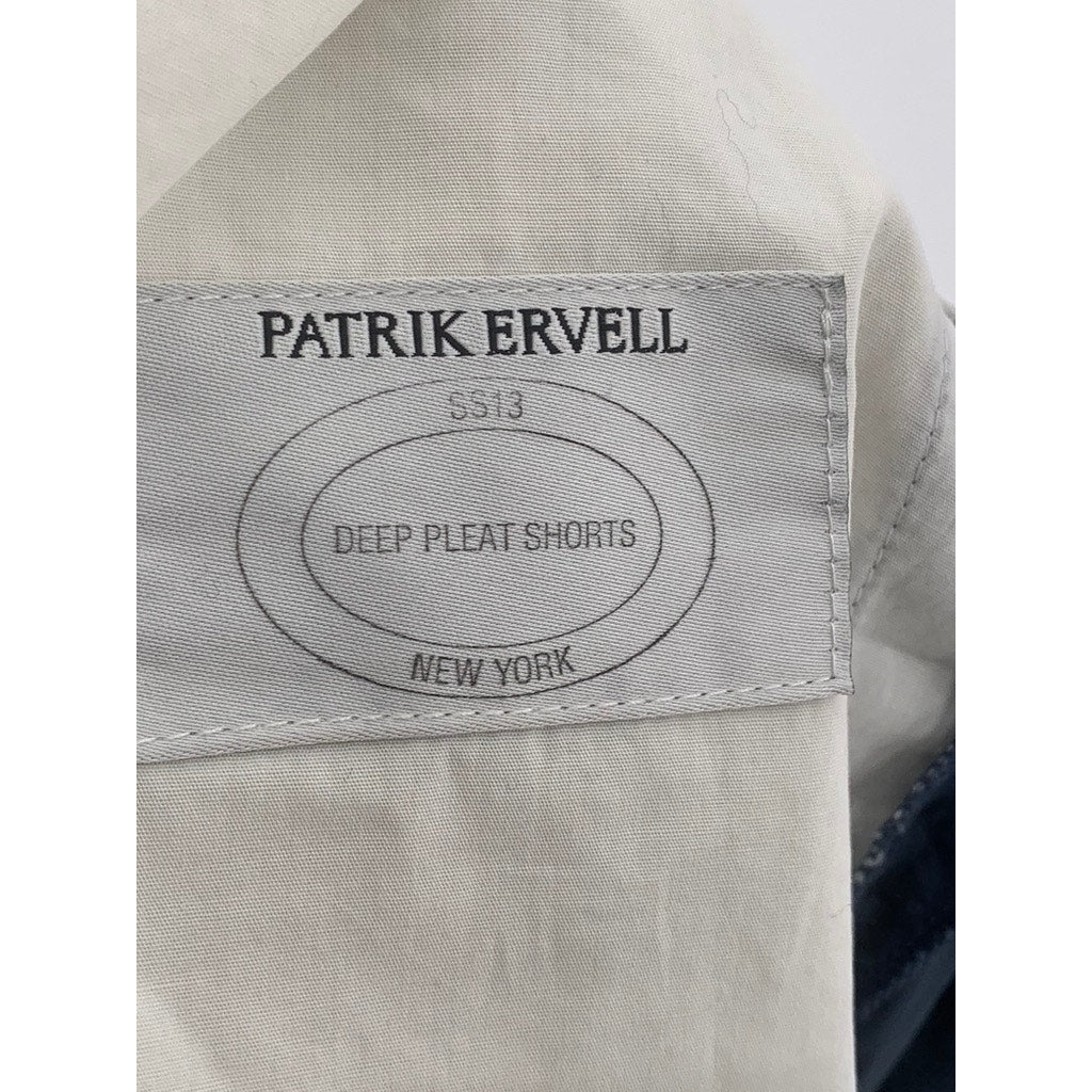 PATRIK ERVELL Men's Navy Solid Cuffed-Hem Deep Pleat Casual Shorts SZ 30