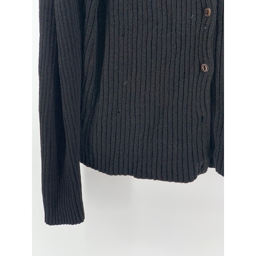JONES NEW YORK Women's Black Rib Knit Button-Up Cardigan SZ M