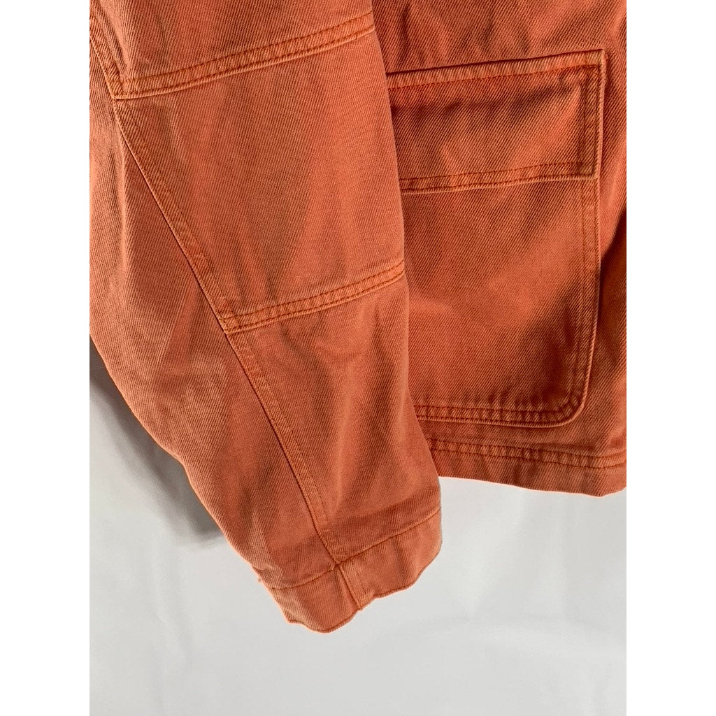 BERSHKA Men's Orange Cotton Four-Pocket Zip-Up Denim Jacket SZ S