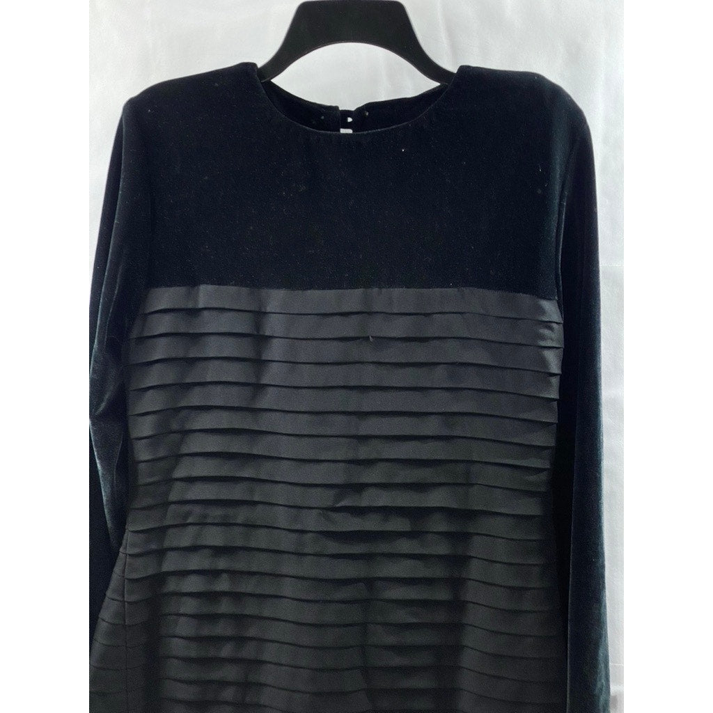 UNBRANDED Women's Black Layered Crewneck Velvet Back Button Long Sleeve Top SZ S