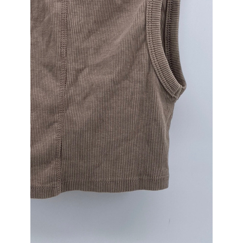 ZARA Women's Brown Ribbed Scoop-Neck Cropped Tank Top SZ M