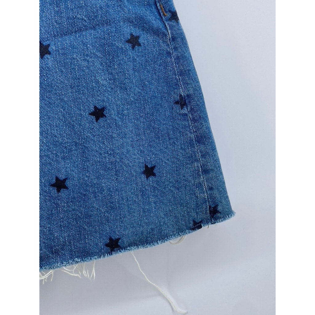 MADEWELL Women's Blue Rigid Denim Star Print Raw-Hem A-Line Mini Skirt SZ 25