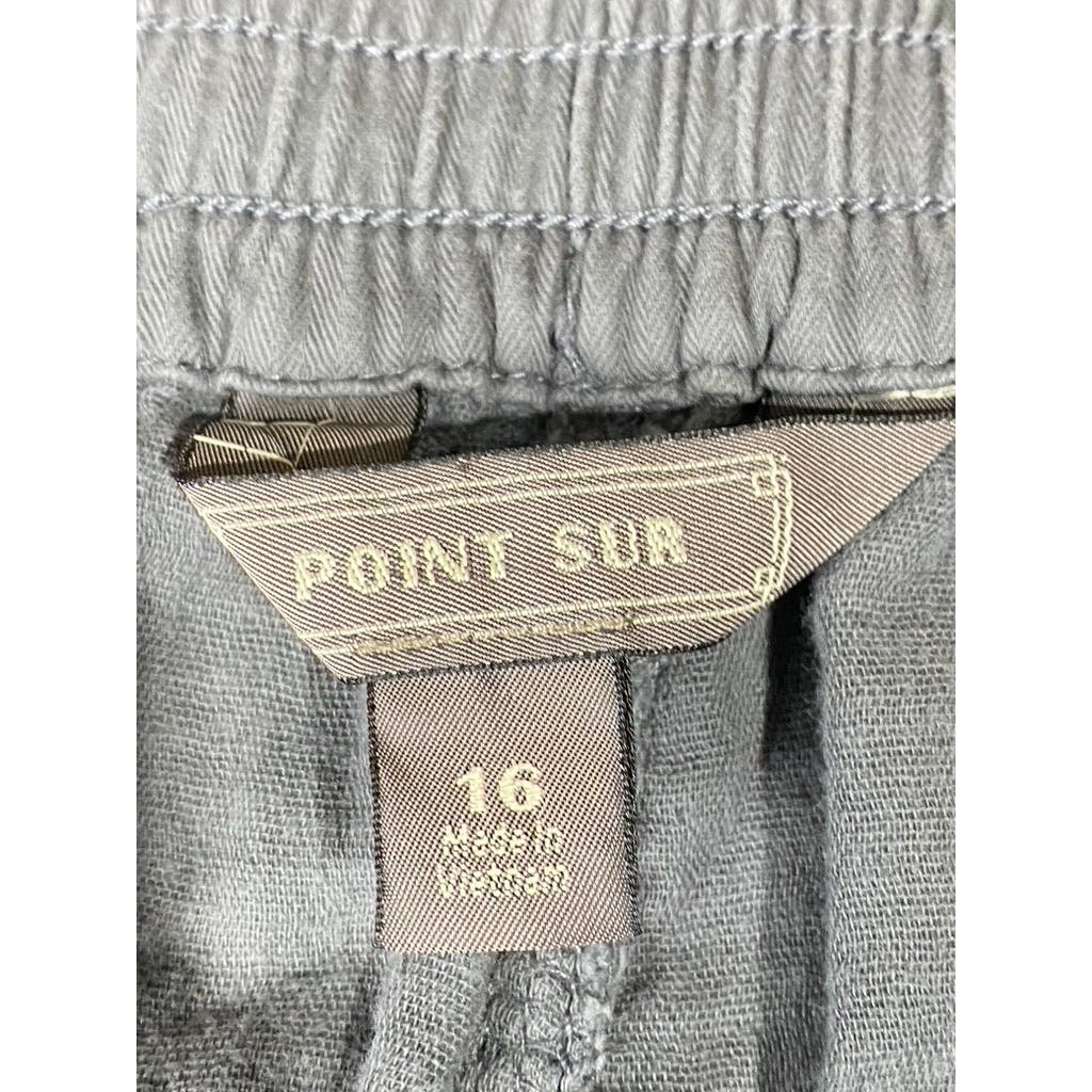 POINT SUR Women's Gray Cotton Twill Elastic Drawstring Pull-On Pants SZ 16