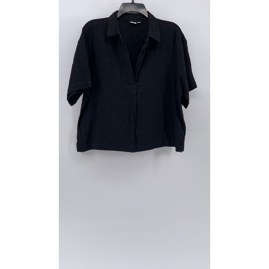 GAP Women's Black Solid Lightweight Split-Neck Short Sleeve Top SZ S