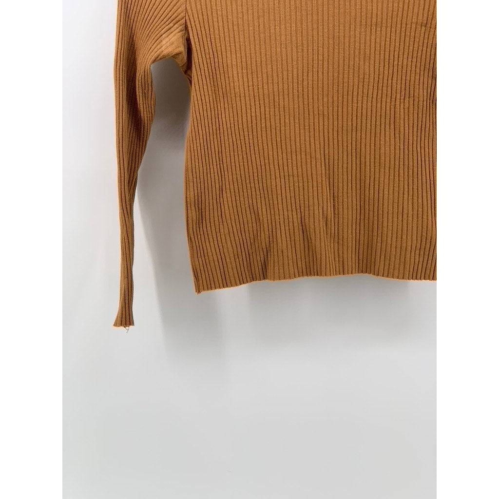 COMUNE Women's Camel Brown Crewneck Ribbed Long Sleeve Cropped Top SZ S