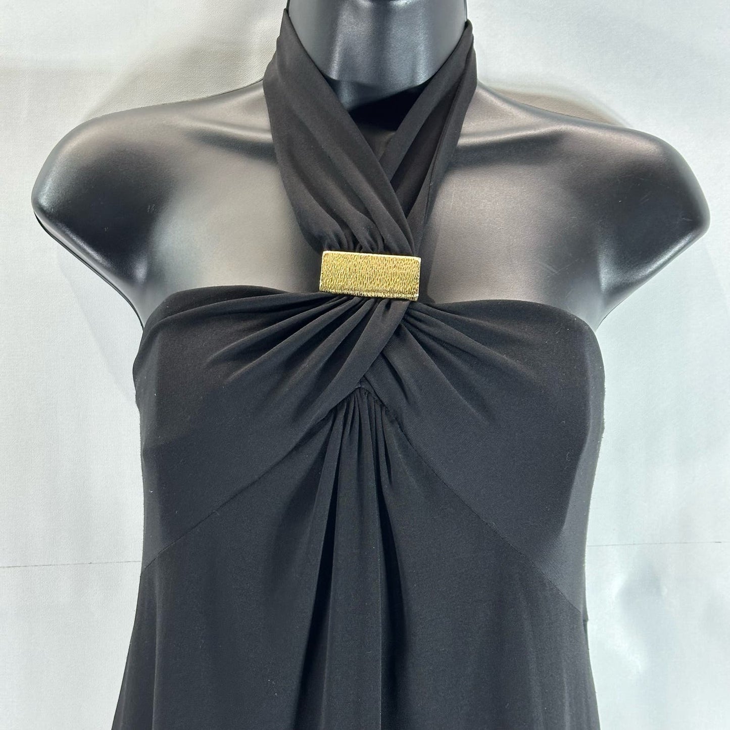 LAUNDRY By Shelli Segal Women's Black Hardware Halter Knee Length Dress SZ 10