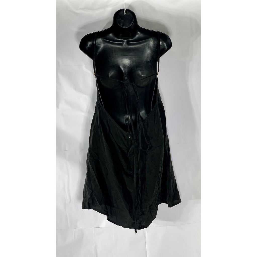 UNBRANDED Women’s Black Cowl-Neck Adjustable Straps Open-Back Mini Dress SZ M