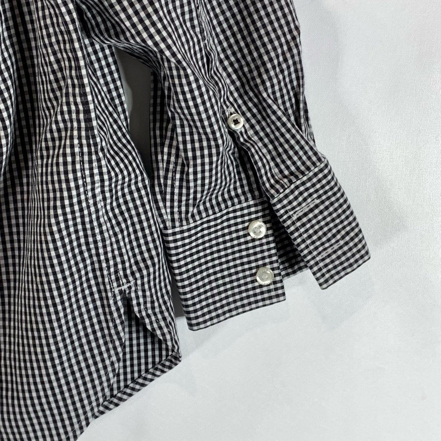 LANDS' END Women's Petite Black Gingham No Iron Supima Button-Up Top SZ 8P