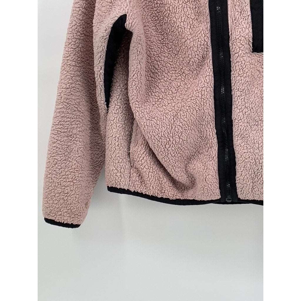 CALVIN KLEIN Women’s Pink-Black Sherpa Fleece Zip-Up Jacket SZ S