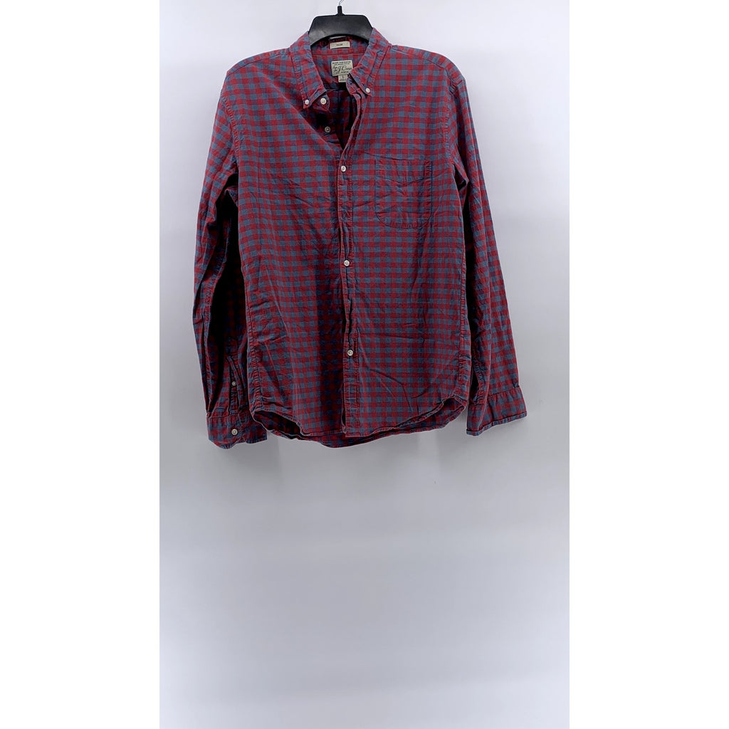 J.CREW Men's Blue-Red Check Stretch Slim-Fit Button-Up Long Sleeve Shirt SZ L