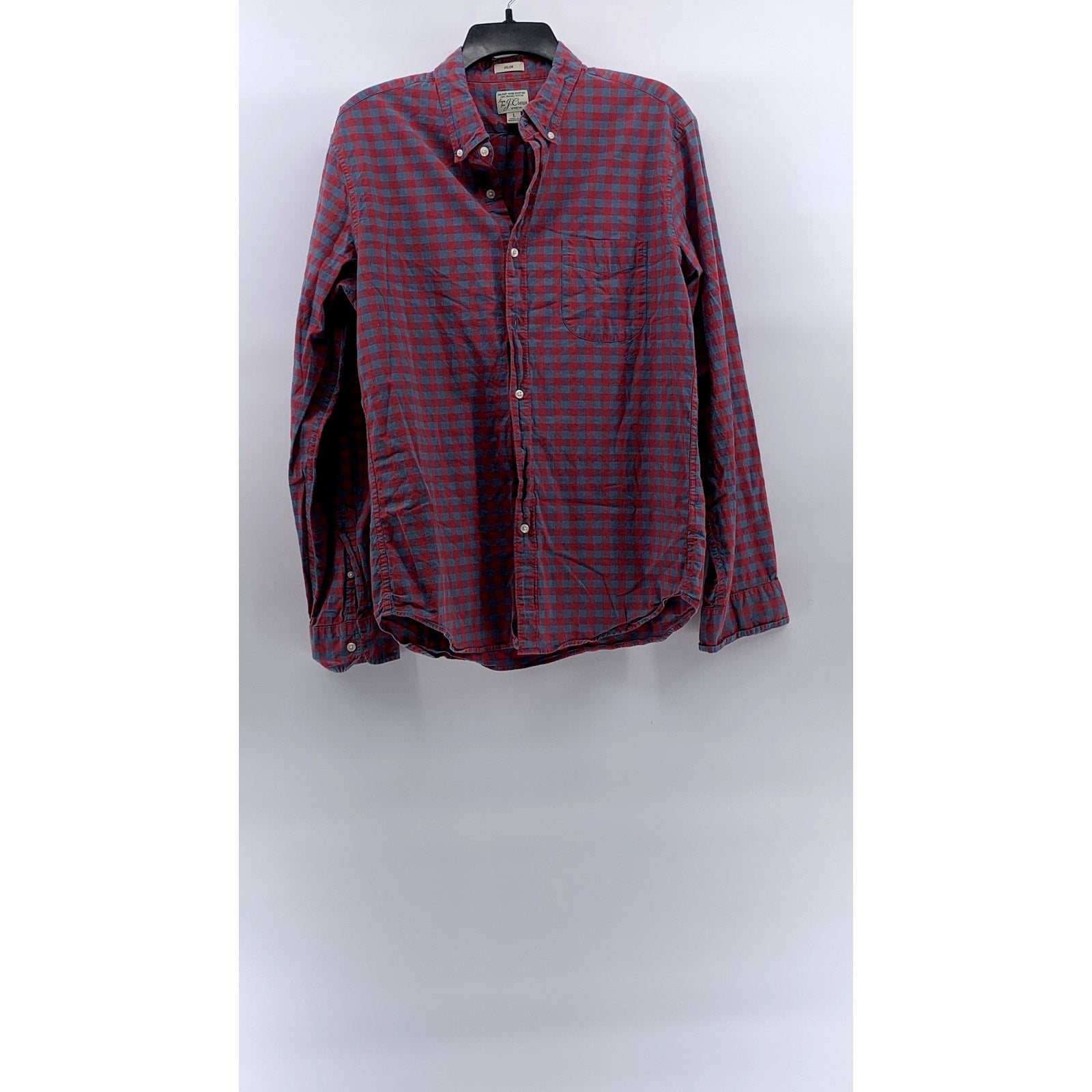 J.CREW Men's Blue-Red Check Stretch Slim-Fit Button-Up Long Sleeve Shirt SZ L