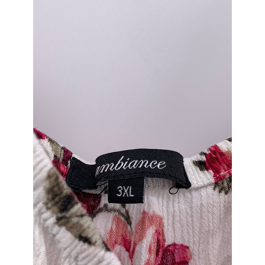 AMBIANCE Women's White-Red Floral Short Sleeve Top SZ 3XL