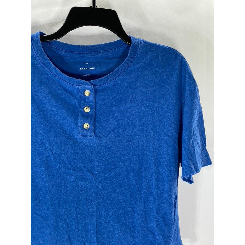 EVERLANE Women’s Royal Blue Short Sleeve Henley Hemp-Organic Cotton Top SZ XS