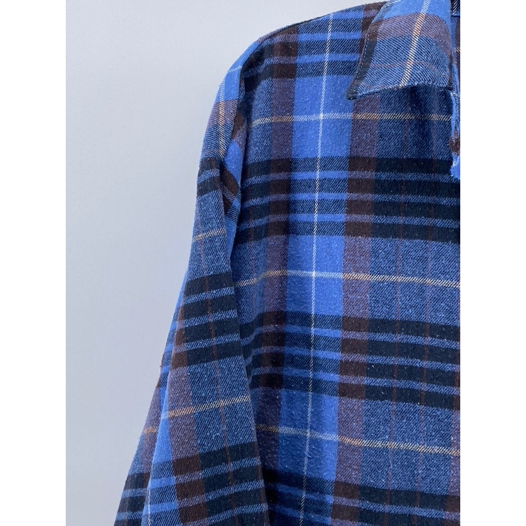 SHEIN Women's Blue-Black Plaid Oversized-Fit Button-Up Long Sleeve Top SZ 4