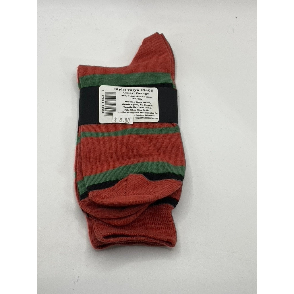 B.ELLA Women's Orange-Green Striped Knit Silk-Blend Taryn Crew Socks SZ OS