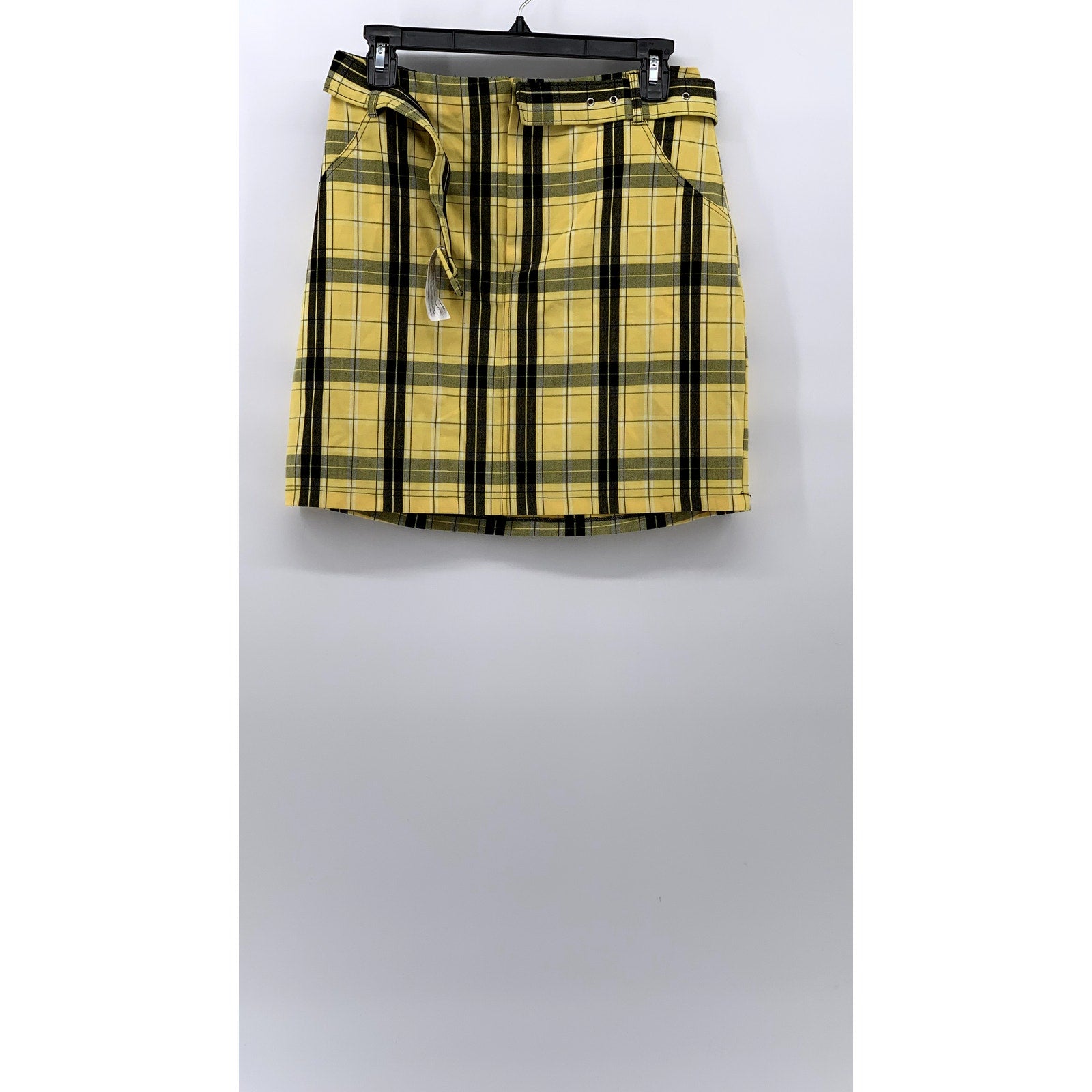HOLLISTER Women's Black-Yellow Plaid Grunge Ultra High Rise Mini Skirt SZ M