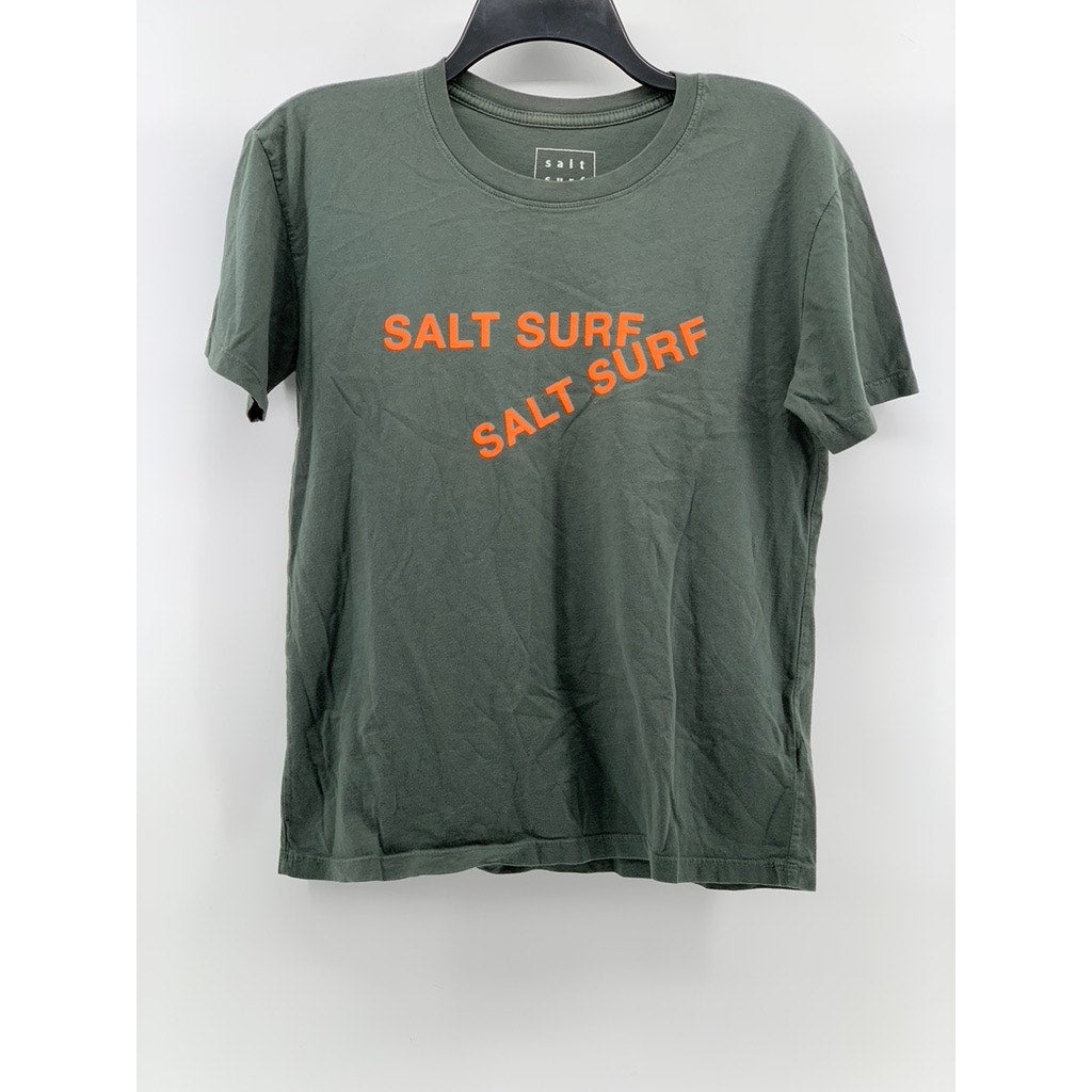 SALT SURF Men's Olive Green-Orange Logo Crewneck Short Sleeve T-Shirt SZ XS