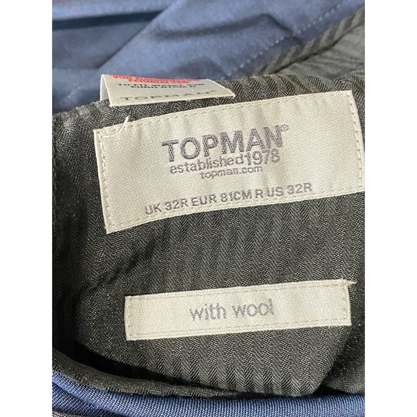 TOPMAN Men's Navy Straight-Leg Wool-Blend Flat Front Pants SZ 32R