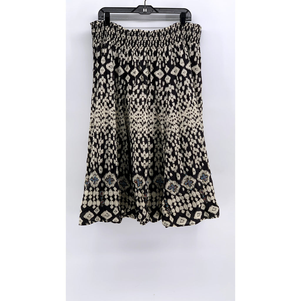 STYLE & CO Women's Plus Black-Beige Printed Beaded Skirt SZ 2X