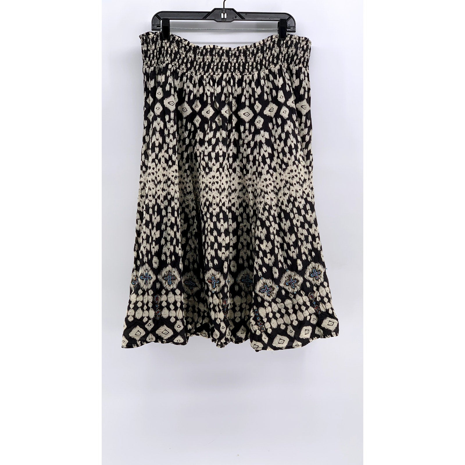 STYLE & CO Women's Plus Black-Beige Printed Beaded Skirt SZ 2X