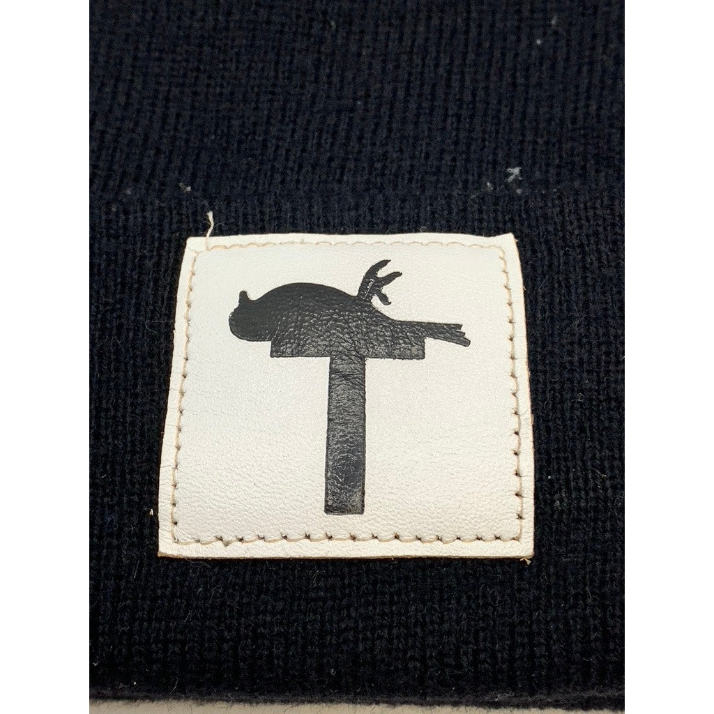 UNBRANDED Men's Black Knit Patch Logo Cuffed Beanie SZ OS