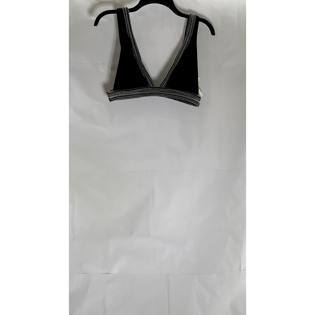 KISUII Women’s Black-White Overstitch V-Neck Pullover Bikini Top SZ M