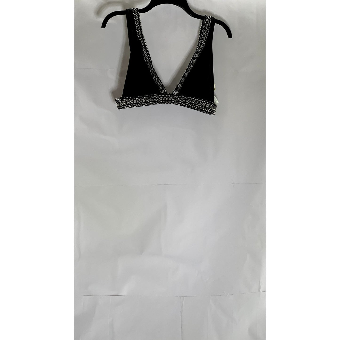 KISUII Women’s Black-White Overstitch V-Neck Pullover Bikini Top SZ M