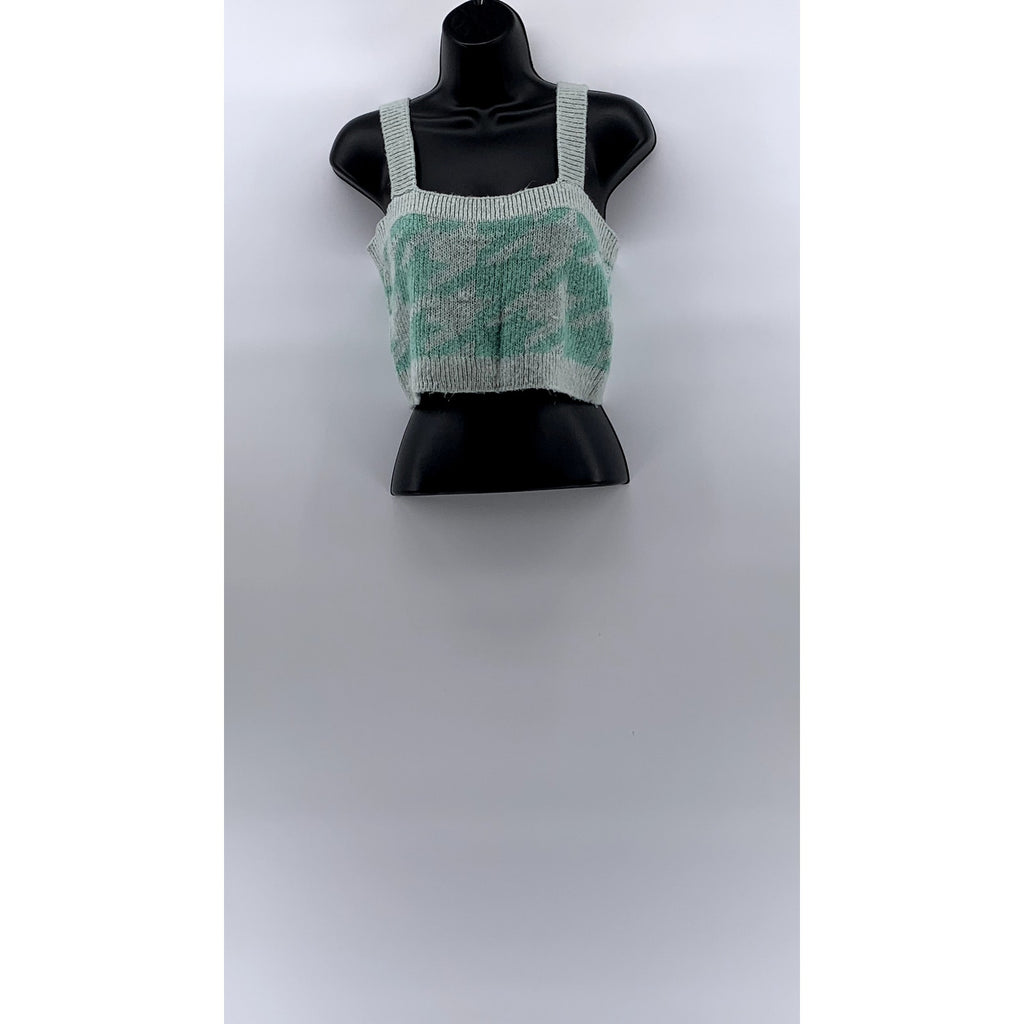 WILD FABLE Women’s Gray-Geeen Knit Straight-Neck Cropped Tank Top SZ S