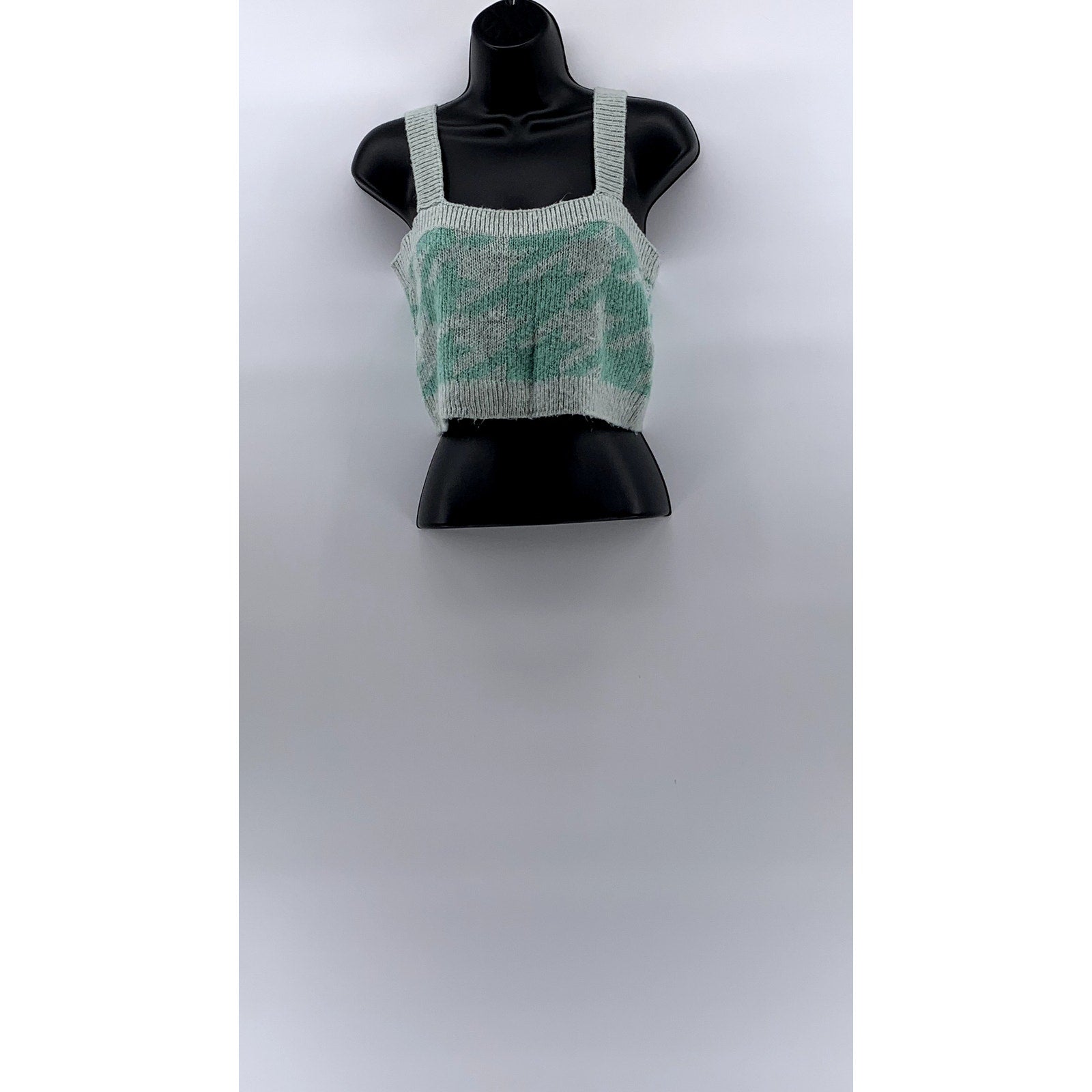 WILD FABLE Women’s Gray-Geeen Knit Straight-Neck Cropped Tank Top SZ S