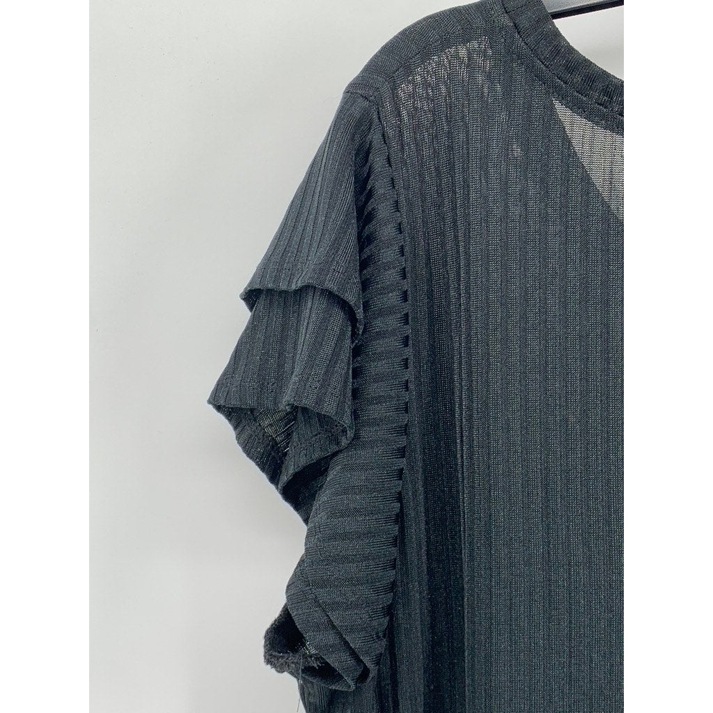 WORTHINGTON Sheer Black Ruffled Sleeve Blouse SZ XL