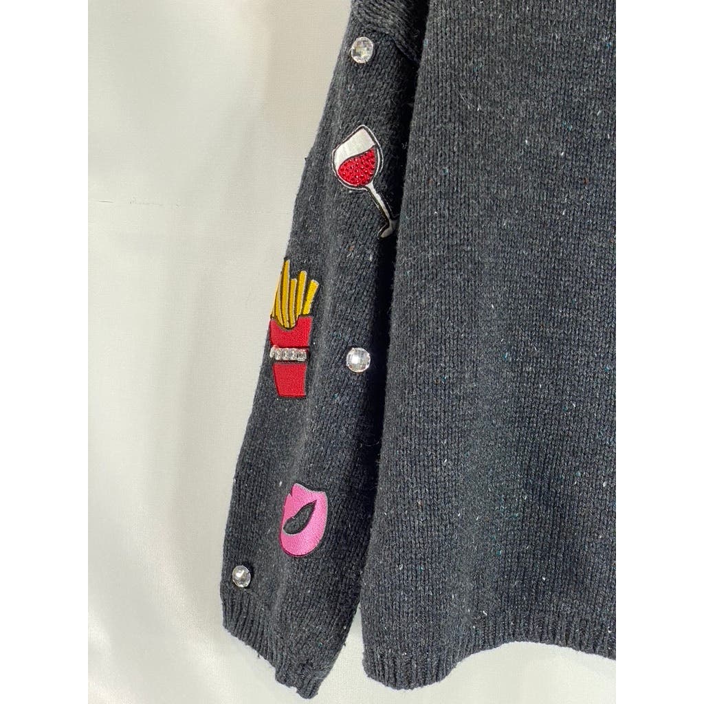 WILDFOX Women's Charcoal Crewneck French Fries & Kisses Pullover Sweater SZ S