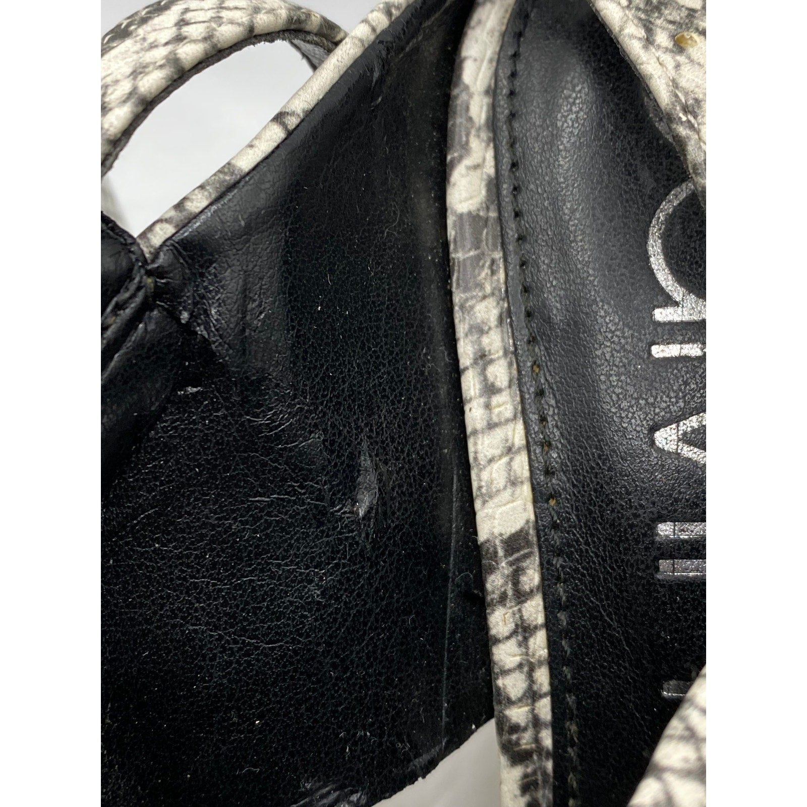 CALVIN KLEIN Women's Black-White Qeelin Snake Square-Toe Heeled Sandals SZ 6.5
