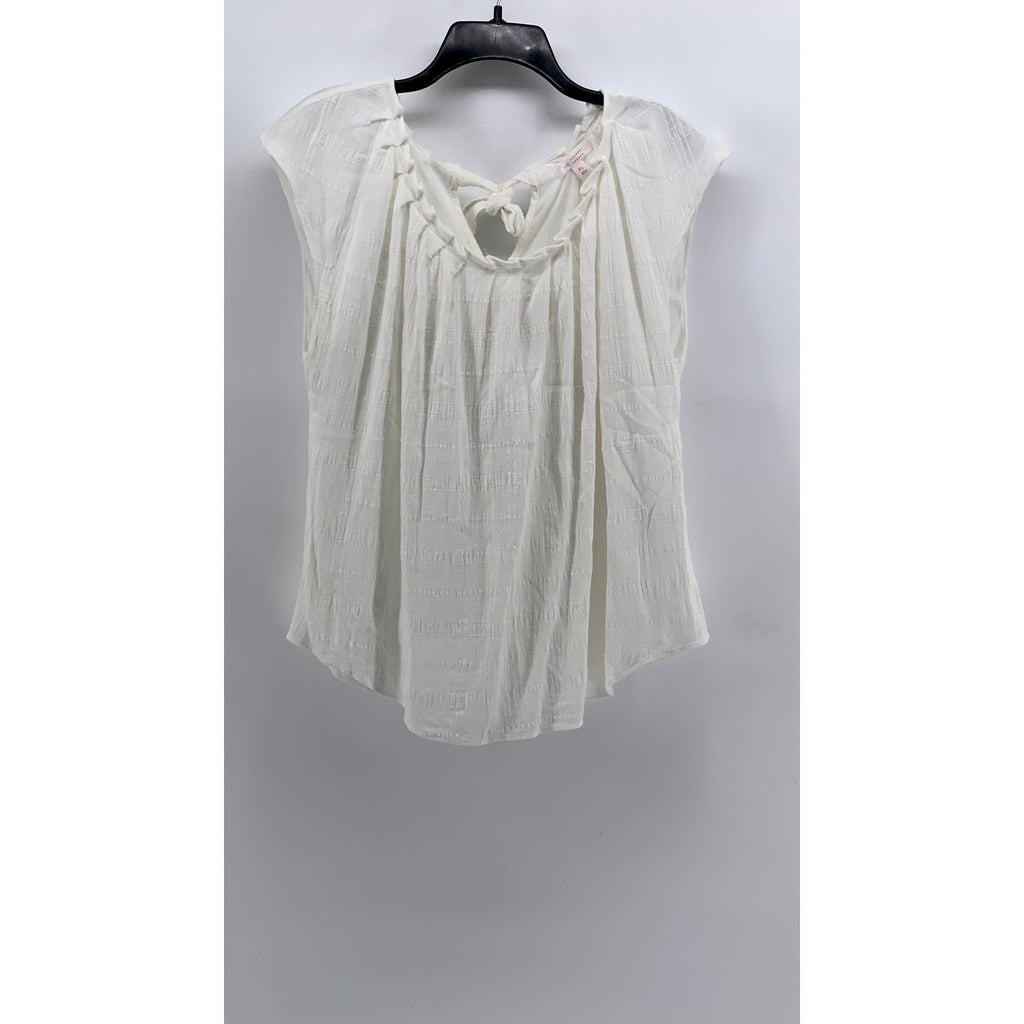 LAUREN CONRAD Women's White Solid Cotton Pleated Short Sleeve Top SZ XL