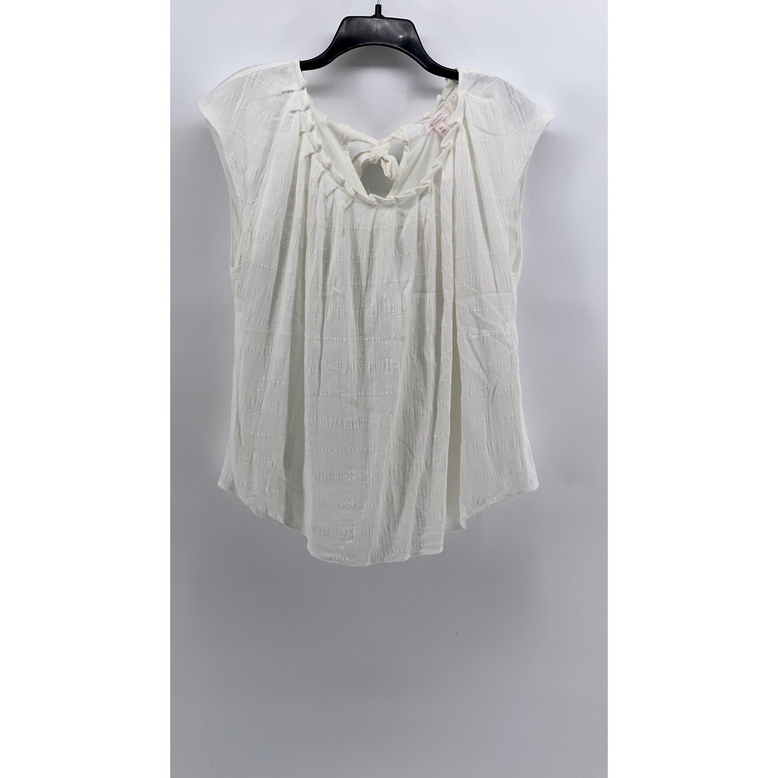 LAUREN CONRAD Women's White Solid Cotton Pleated Short Sleeve Top SZ XL