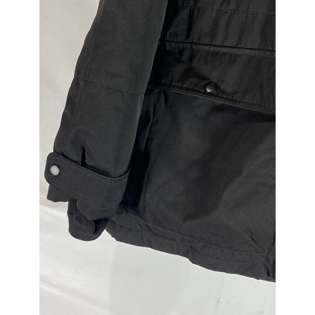 ZARA Women's Black Solid Double Closure Hooded Winter Parka Jacket SZ M