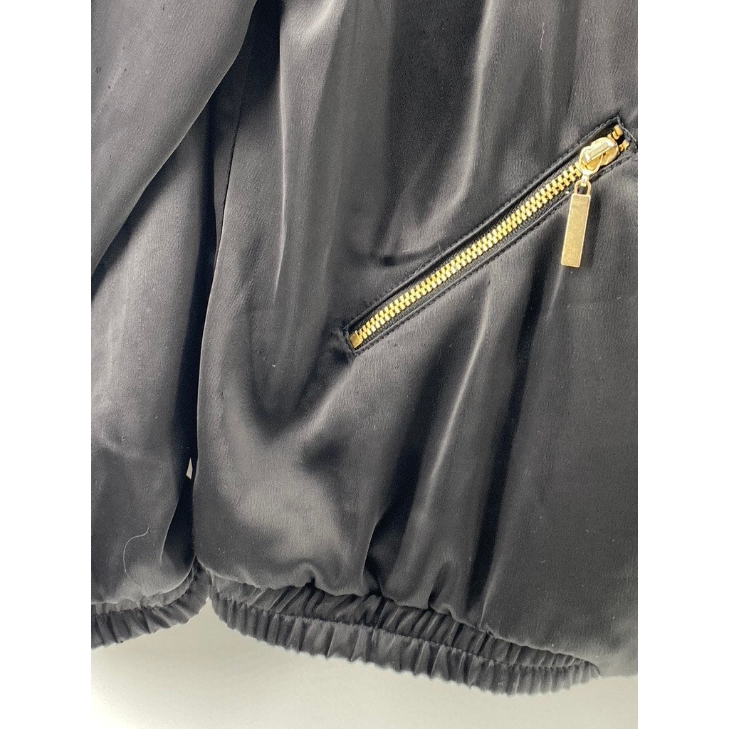 H&M Women's Black Collarless Long Sleeve Zip-Up Bomber Jacket SZ 6