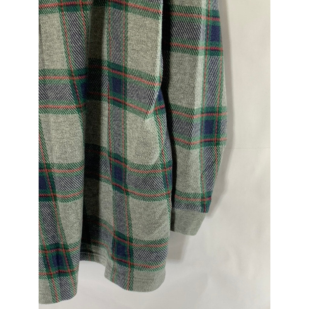 IZOD Men's Gray Check Regular-Fit Cotton Casual Long Sleeve Polo Shirt SZ L