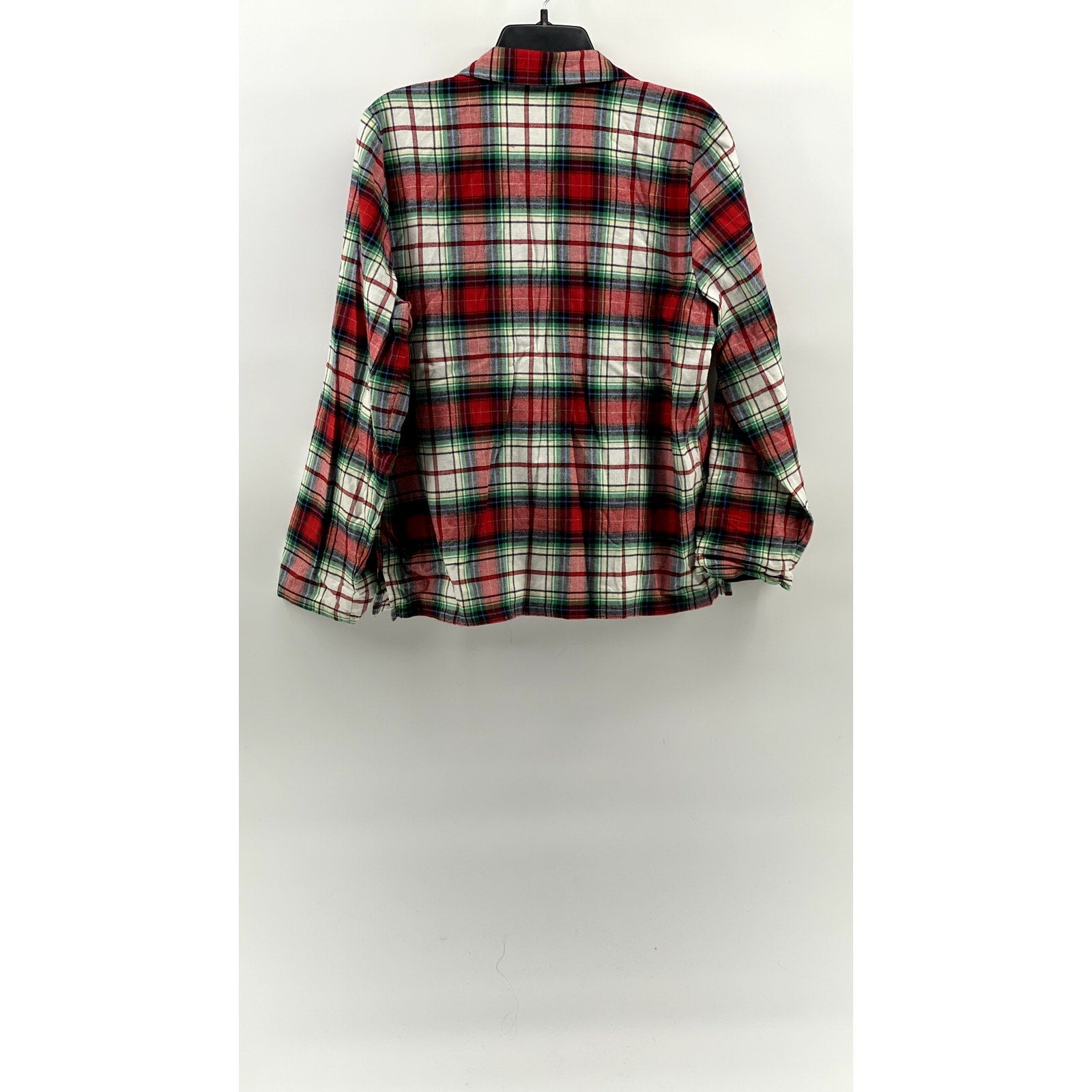 HOLIDAY LANE Women's Green-Red-White Plaid Flannel Button-Up Pajama Top SZ S