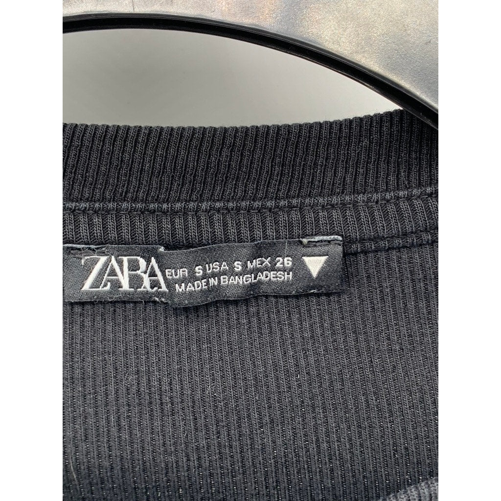 ZARA Women's Black Ribbed High-Neck Bodysuit SZ S
