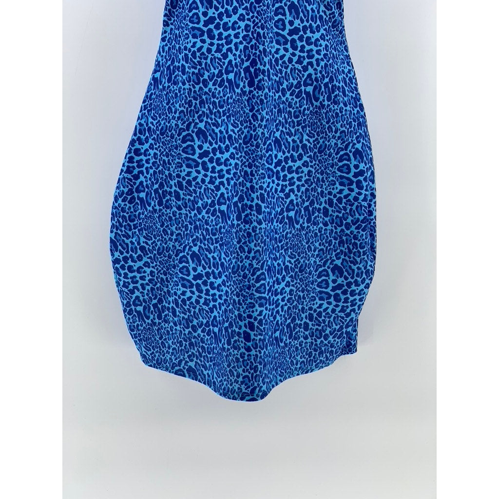 UNBRANDED Women's Blue Y2K Cheetah V-Neck Sleeveless Bodycon Mini Dress SZ S