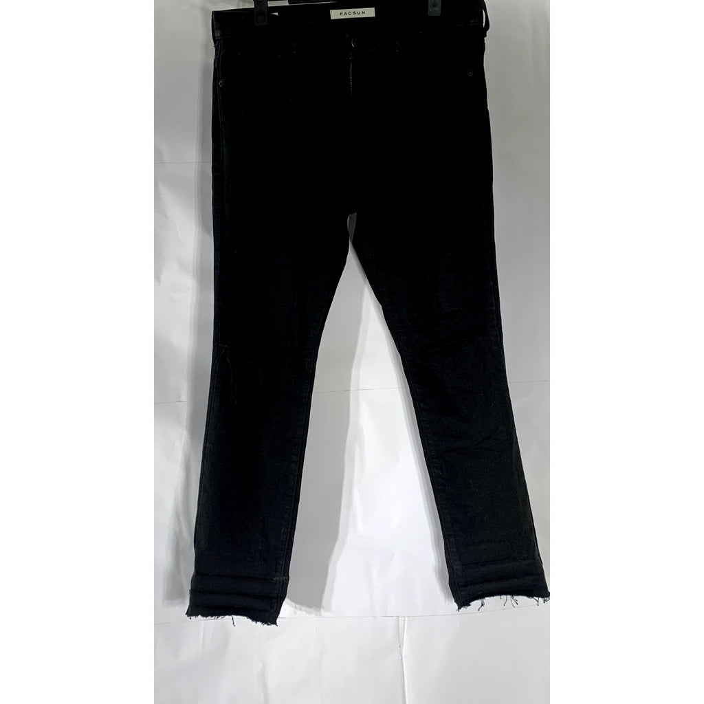 PACSUN Men’s Solid Black Stacked Skinny Raw-Hem Denim Jean SZ 30X30