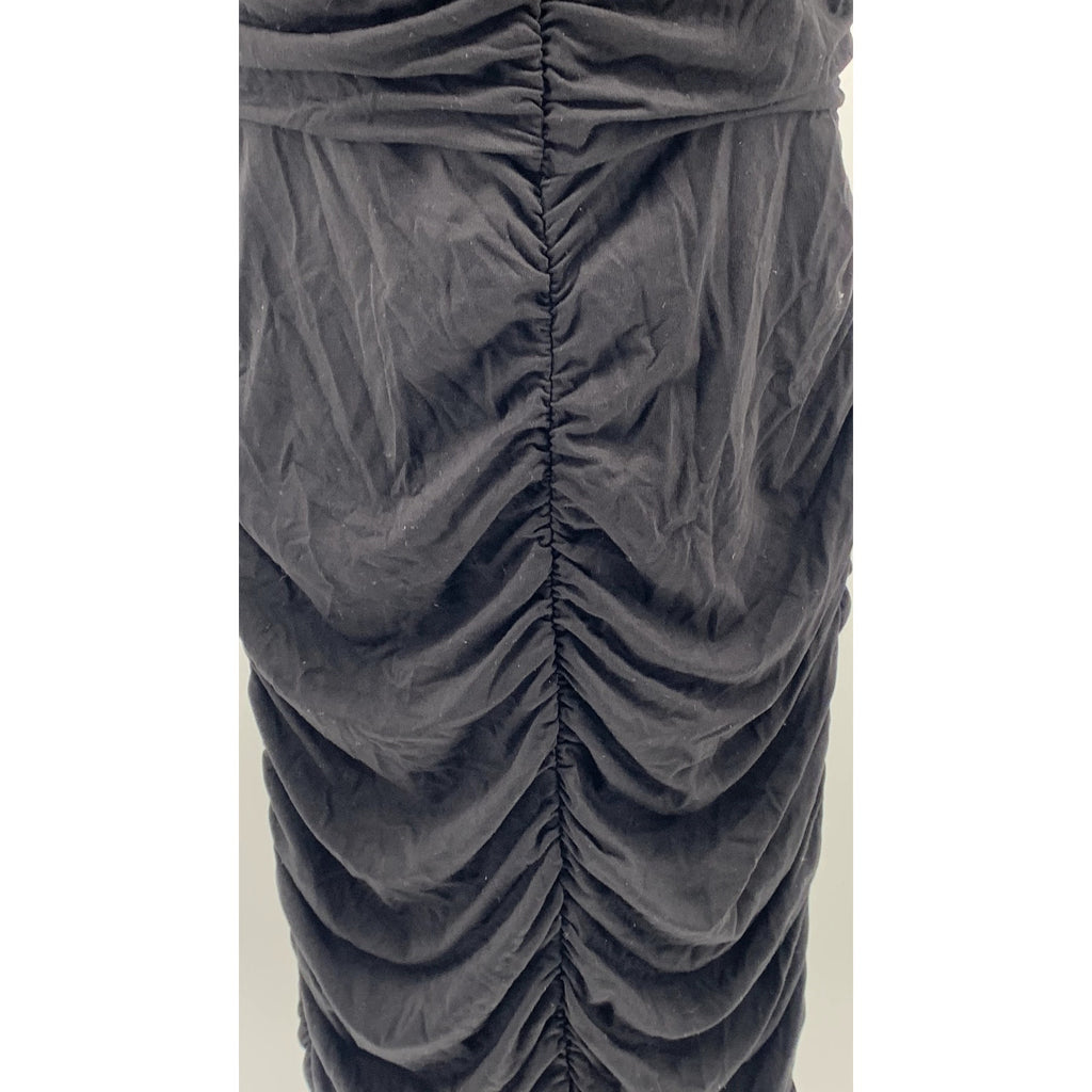ASOS Women's Black Ruched V-Neck Spaghetti Strap Bodycon Midi Dress SZ 6