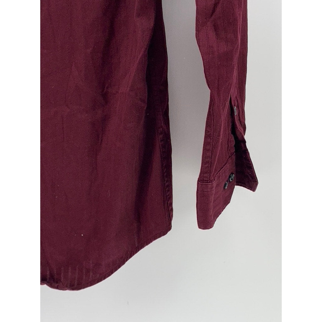 ALFANI Men's Burgundy Striped Fitted Long Sleeve Button-Up Shirt SZ 15 32/33(M)