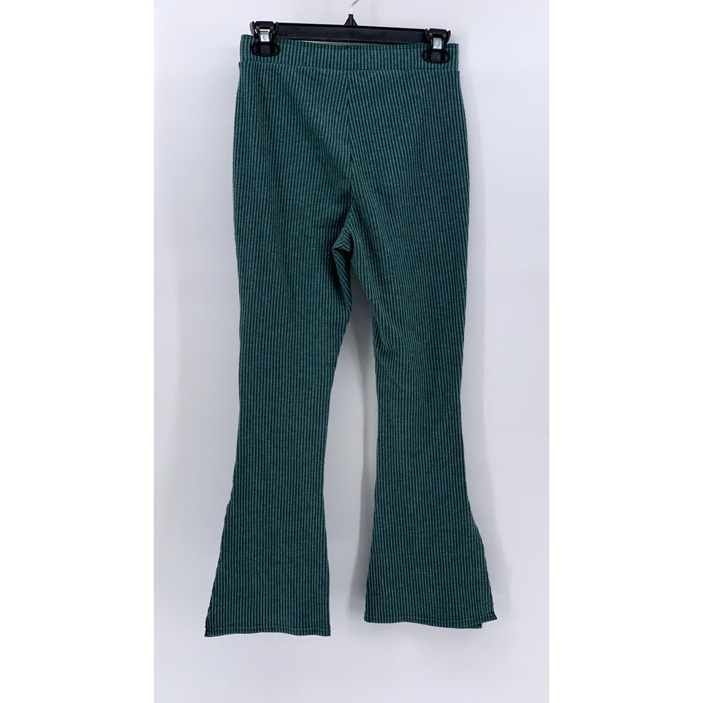 OUT FROM UNDER Women's Dark Green Ribbed Wide Slit Leg Pants SZ S