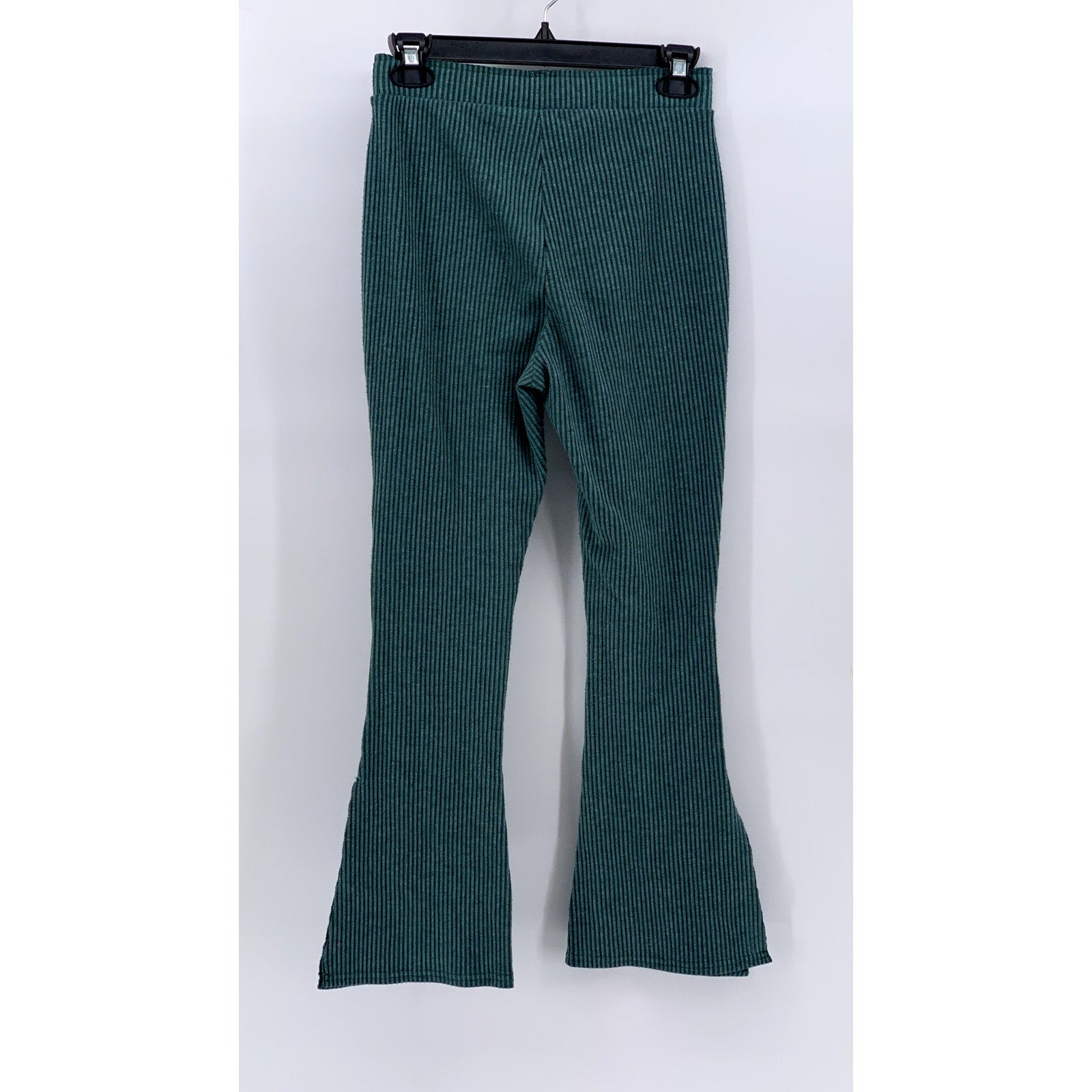 OUT FROM UNDER Women's Dark Green Ribbed Wide Slit Leg Pants SZ S