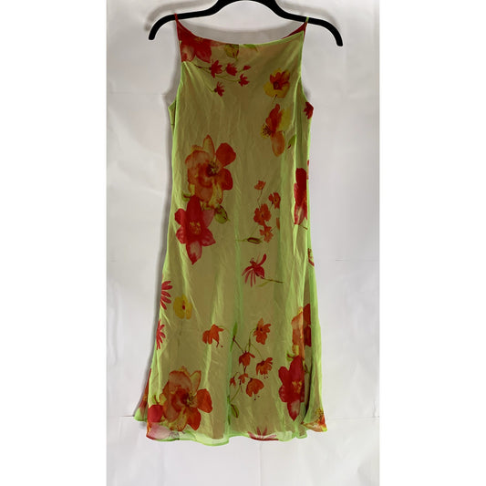 CACHE Women's Vintage Yellow-Red Floral Sheer High-Neck Mini Cocktail Dress SZ S